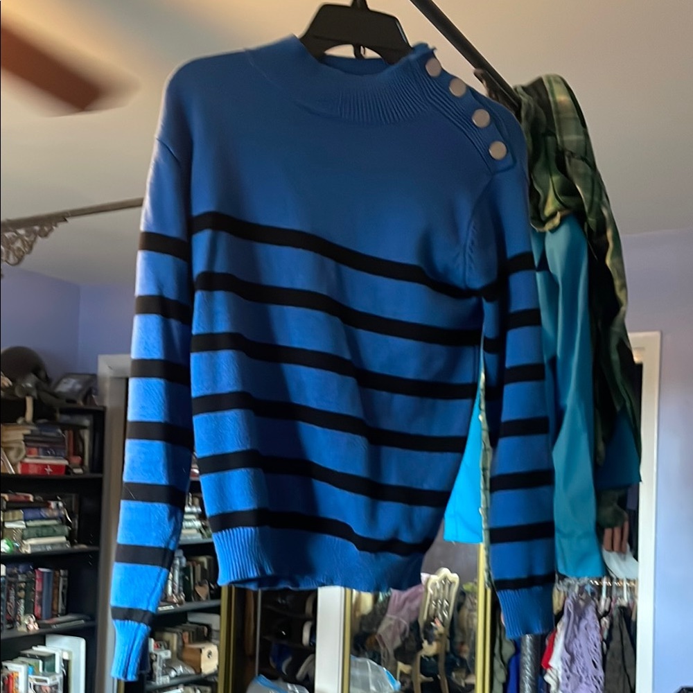 Blue and Black Striped Sweater with Button Detail FINAL PRICE